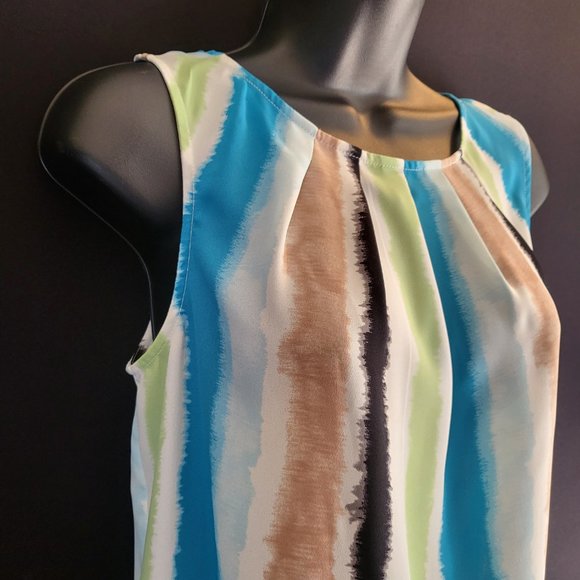 WORTHINGTON Womens Size XS Sleeveless Blouse, White w/ Colorful Stripes, EUC - Picture 5 of 10